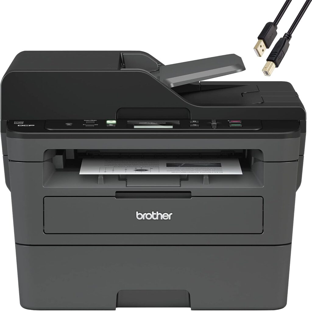 Brother DCP-L2550DWA All-in-One Wireless Monochrome Laser Printer - Print Scan Copy - 36 ppm, 2400 x 600 dpi, 8.5 x 14, 250-Sheet, 50-Sheet ADF, Automatic Duplex Printing, Broage Printer Cable