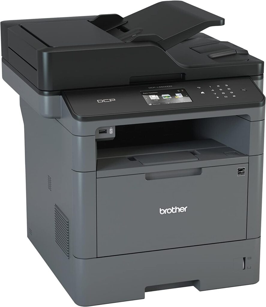 Brother Monochrome Laser Printer, Multifunction Printer and Copier, DCP-L5500DN, Flexible Network Connectivity, Duplex Printing, Mobile Printing  Scanning, Amazon Dash Replenishment Ready (Renewed)