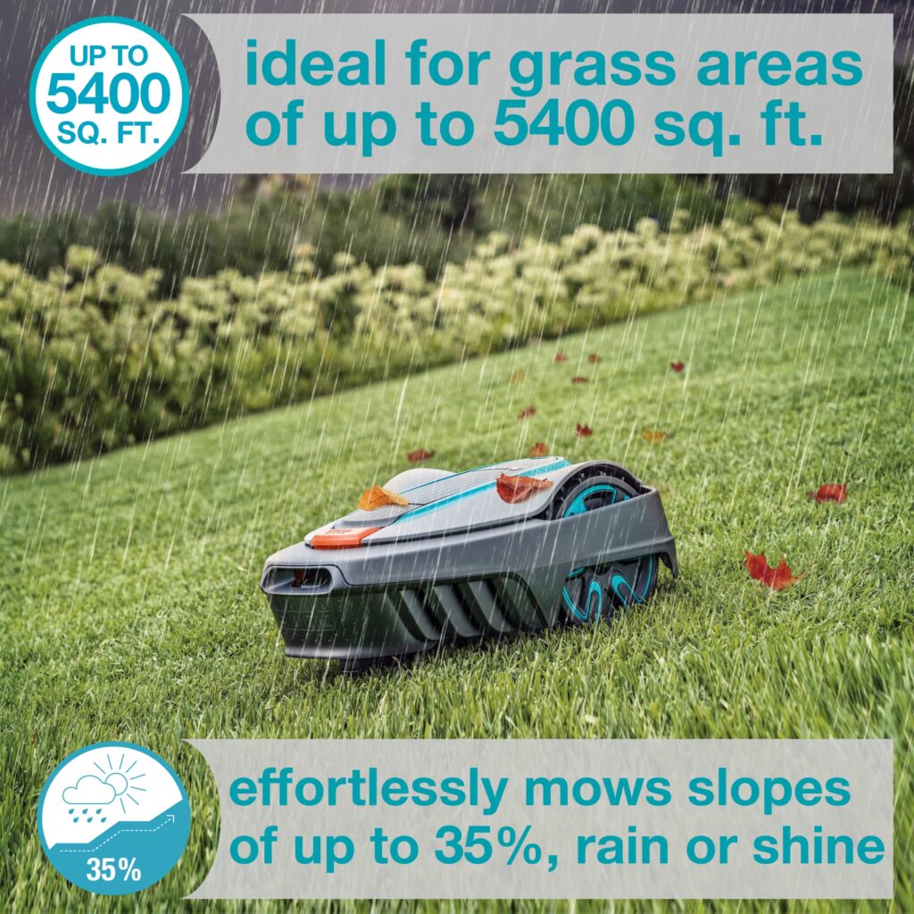 GARDENA 15002-20 SILENO City - Automatic Robotic Lawn Mower, with Bluetooth app and Boundary Wire, one of The quietest in its Class, for lawns up to 5400 Sq Ft, Made in Europe, Grey