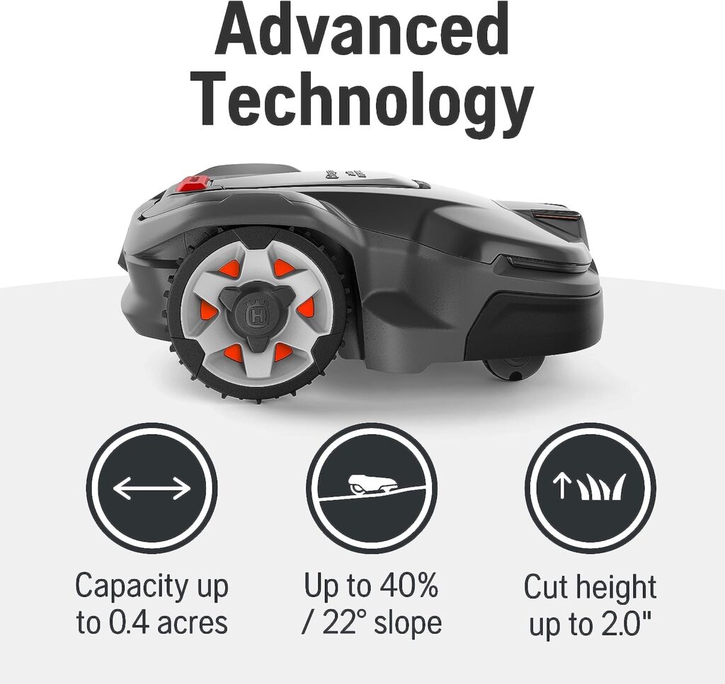 Husqvarna Automower 415X Robotic Lawn Mower with GPS Assisted Navigation, Automatic Lawn Mower with Self Installation and Ultra-Quiet Smart Mowing Technology for Small to Medium Yards (0.4 Acre)