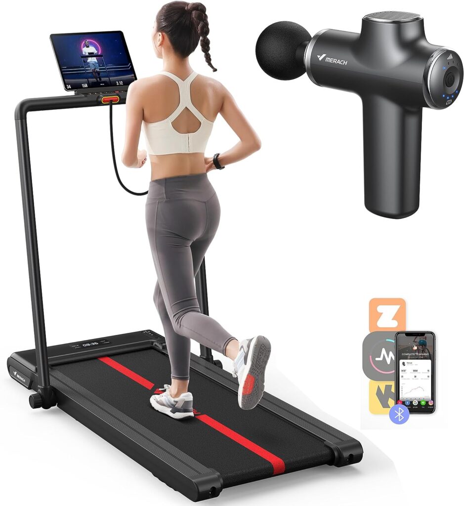 MERACH Treadmill, Walking Pad for Home, 2 in 1 Folding Under Desk Treadmill, 2.5HP Smart Walking Treadmill  Merach Mini Massage Gun, Upgrade Powerful Deep Tissue Percussion Muscle Massager Gun