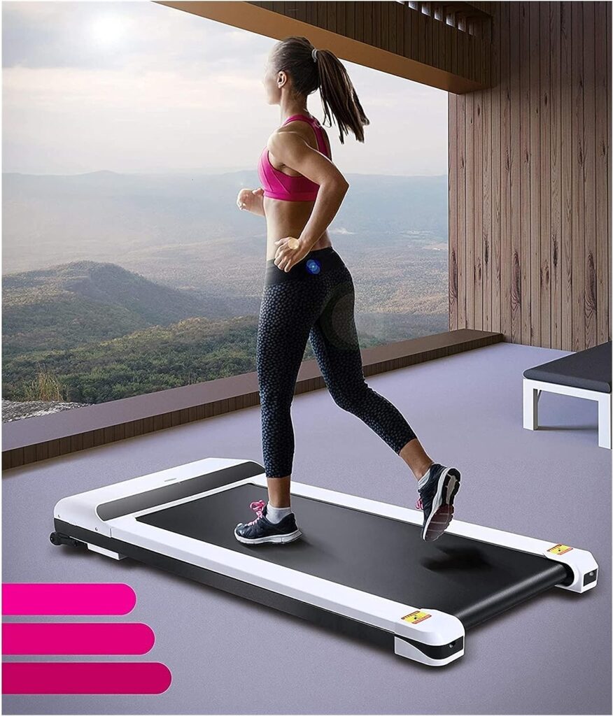 Motorised Treadmill, Under Desk Treadmill Portable Walking Running Pad Flat Slim Machine with Remote Control and LCD Display for Home Office Gym Use (Color : White)