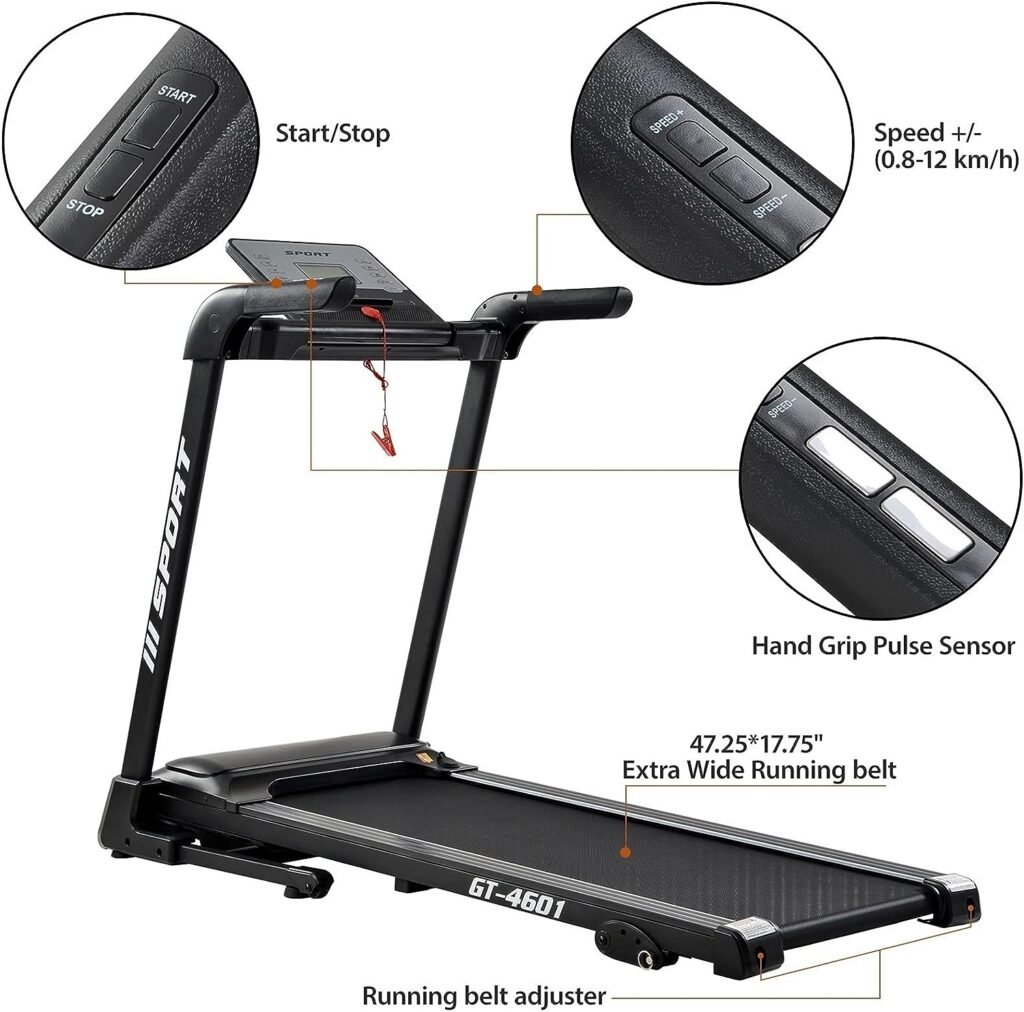 WHNB Folding Treadmill for Home, 2.25HP Incline Treadmill with LCD Display, Treadmill Compact Running Machine for Home Gym Office Space